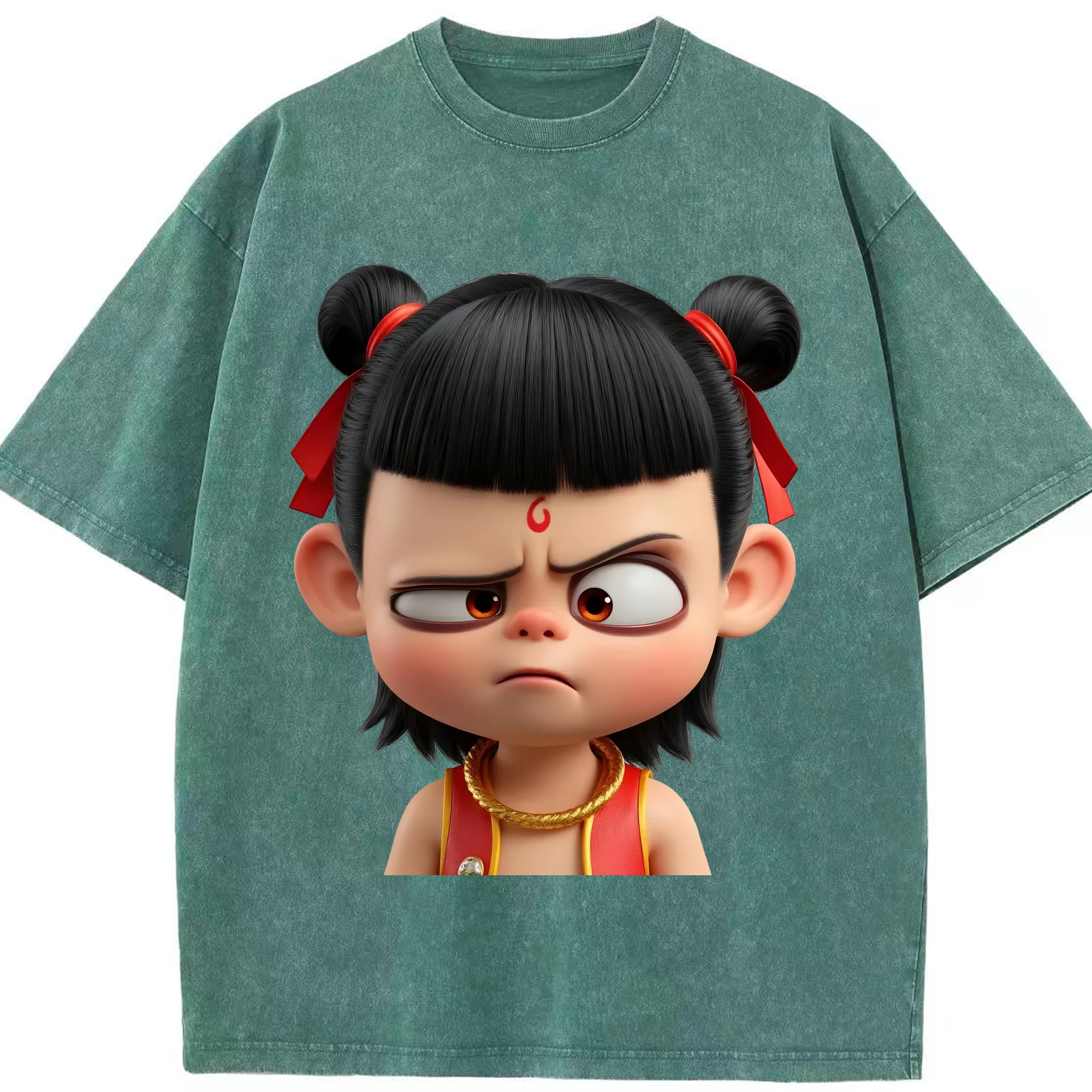 （画像用） Ne Zha 2 ナタ 魔童の大暴れ 綿100% ヴィンテージ風 半袖Tシャツ（フロントプリント）
